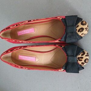 Isaac Mizrahi Red/Leopard Print Heels with CUTE bow, 7